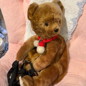 Vintage 1980s Teddy Bear Plush Backpack – Kids’ Stuffed Animal Bag – Rare